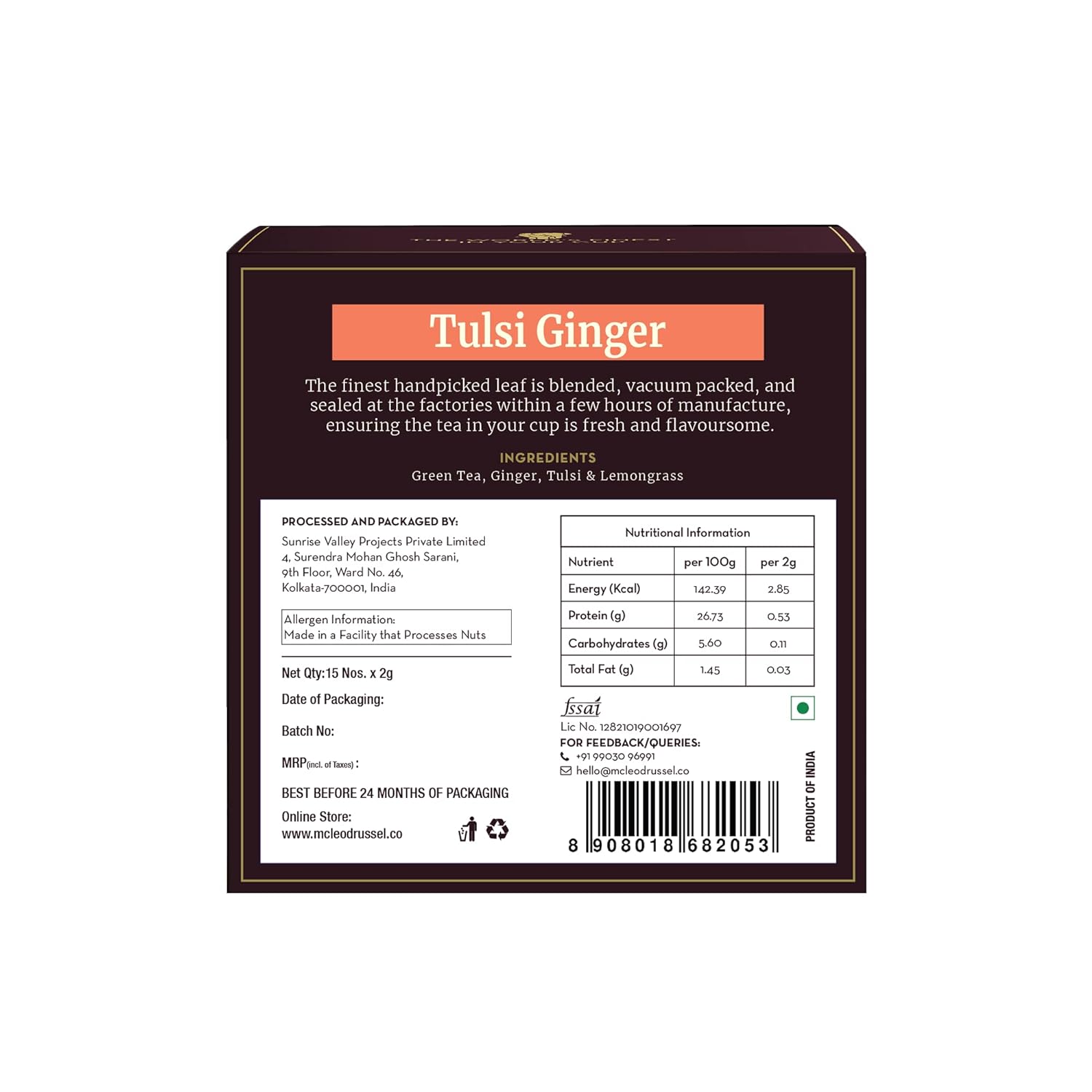 McLeod Russel 1869 Tulsi Ginger 15 Pyramid Tea Bags - 30 gms